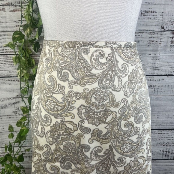 346 Brooks Brothers Skirt size 6 Ivory Gray Paisley Knee A Line Modest Preppy - Picture 5 of 13